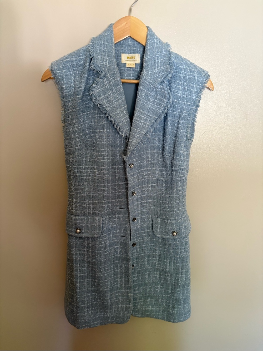 Anthropologie Tweed Sleeveless Mini Dress in Light Blue